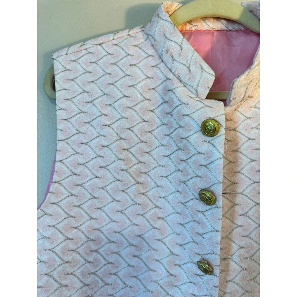 Wintage Mens Indian SHadi Pink Gold Brocade Nehru Vest Waistcoat Size 46 115cm